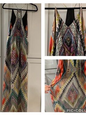 Lavender Brown Multicolor Geometric Print Maxi Dress